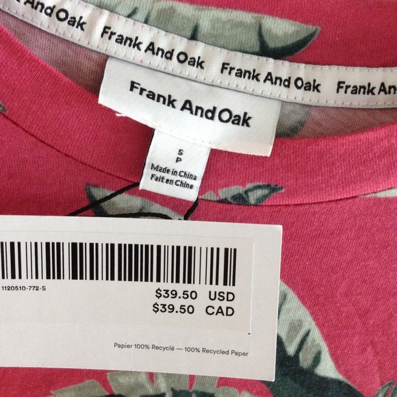 Frank & Oak Tropical Print Cotton-Modal Tee NWT - Picture 5 of 5